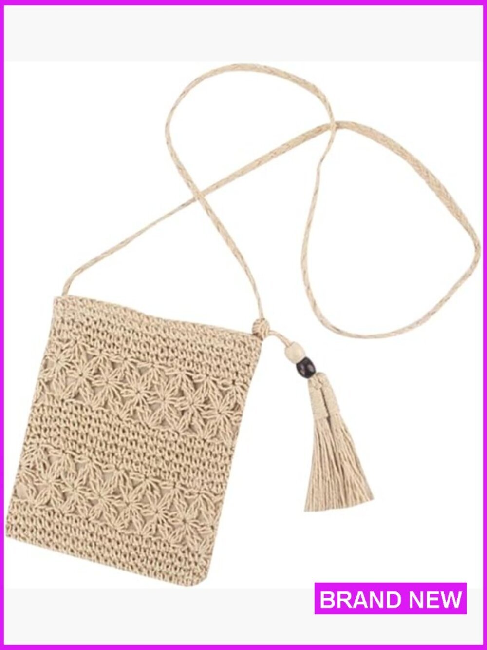 Straw Shoulder Bag Summer Woven Crochet Crossbody Beach Purse with Zipper Tassel